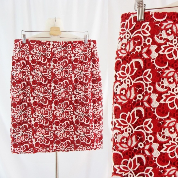 Talbots Dresses & Skirts - Talbots Red Embroidered Lace Pencil Skirt 14p